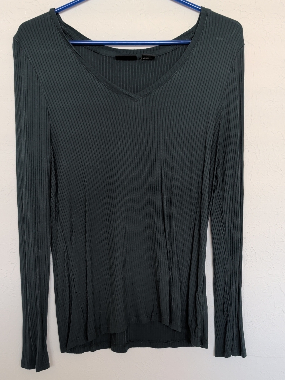 Rachel Zoe Long Sleeve Ribbed V-Neck Top - Dark Green